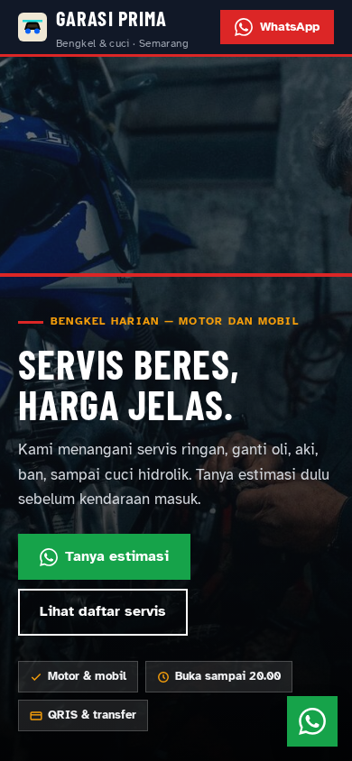 Screenshot mobile template Garasi Prima