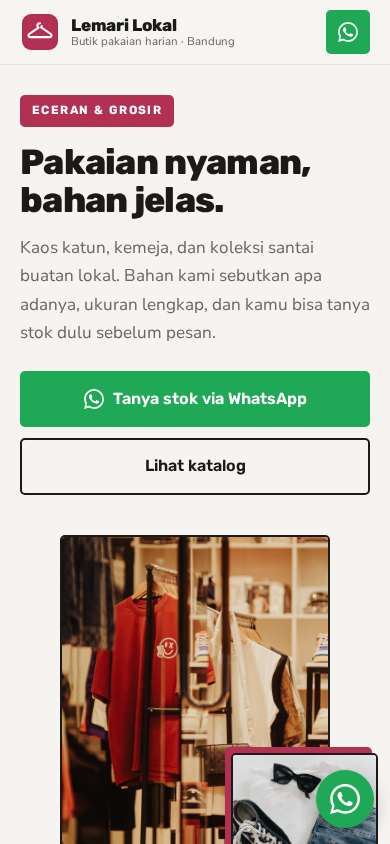 Screenshot mobile template Lemari Lokal